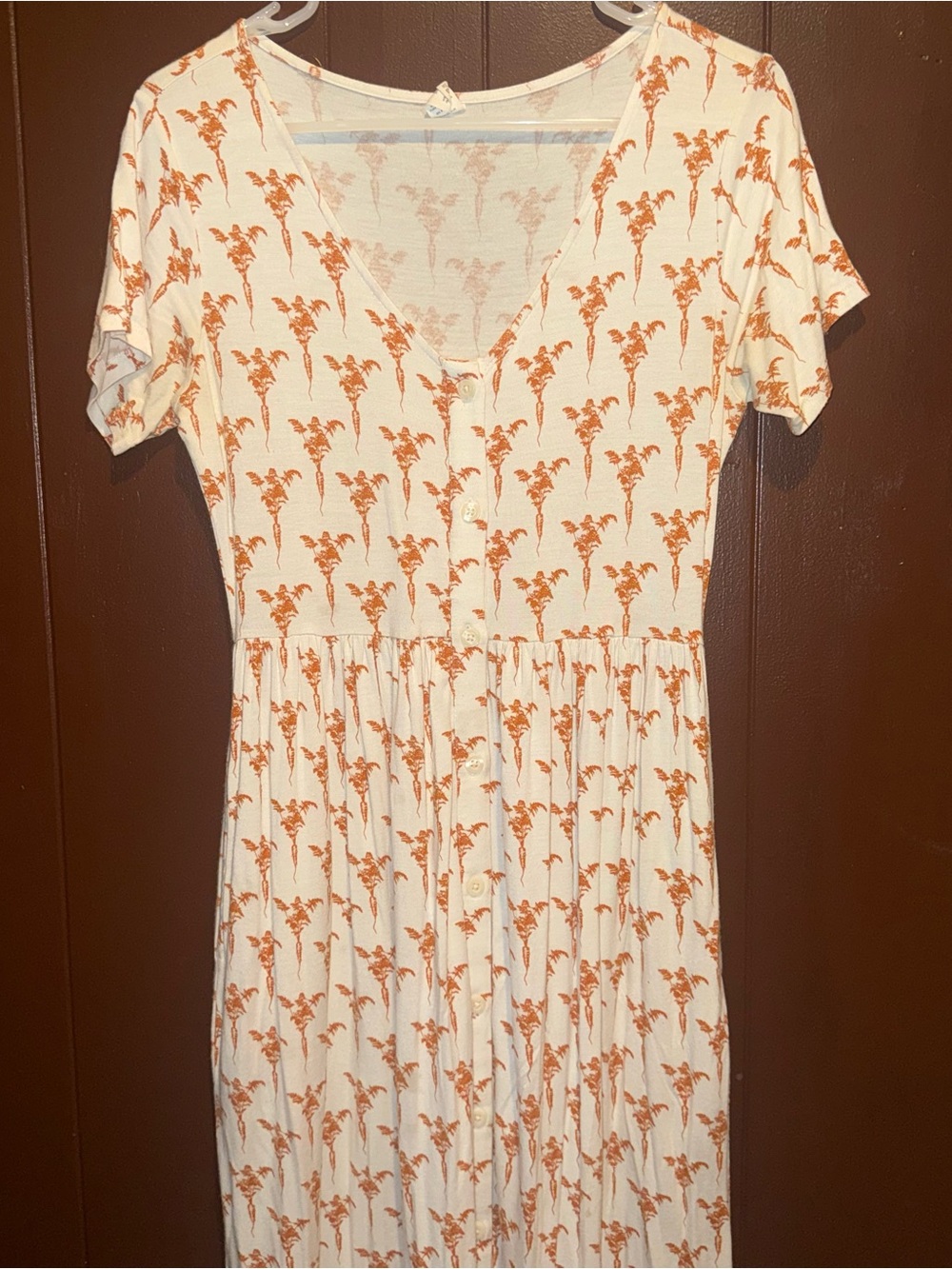 kate quinn Cream Short-Sleeve Button-Front Palm Print Dress